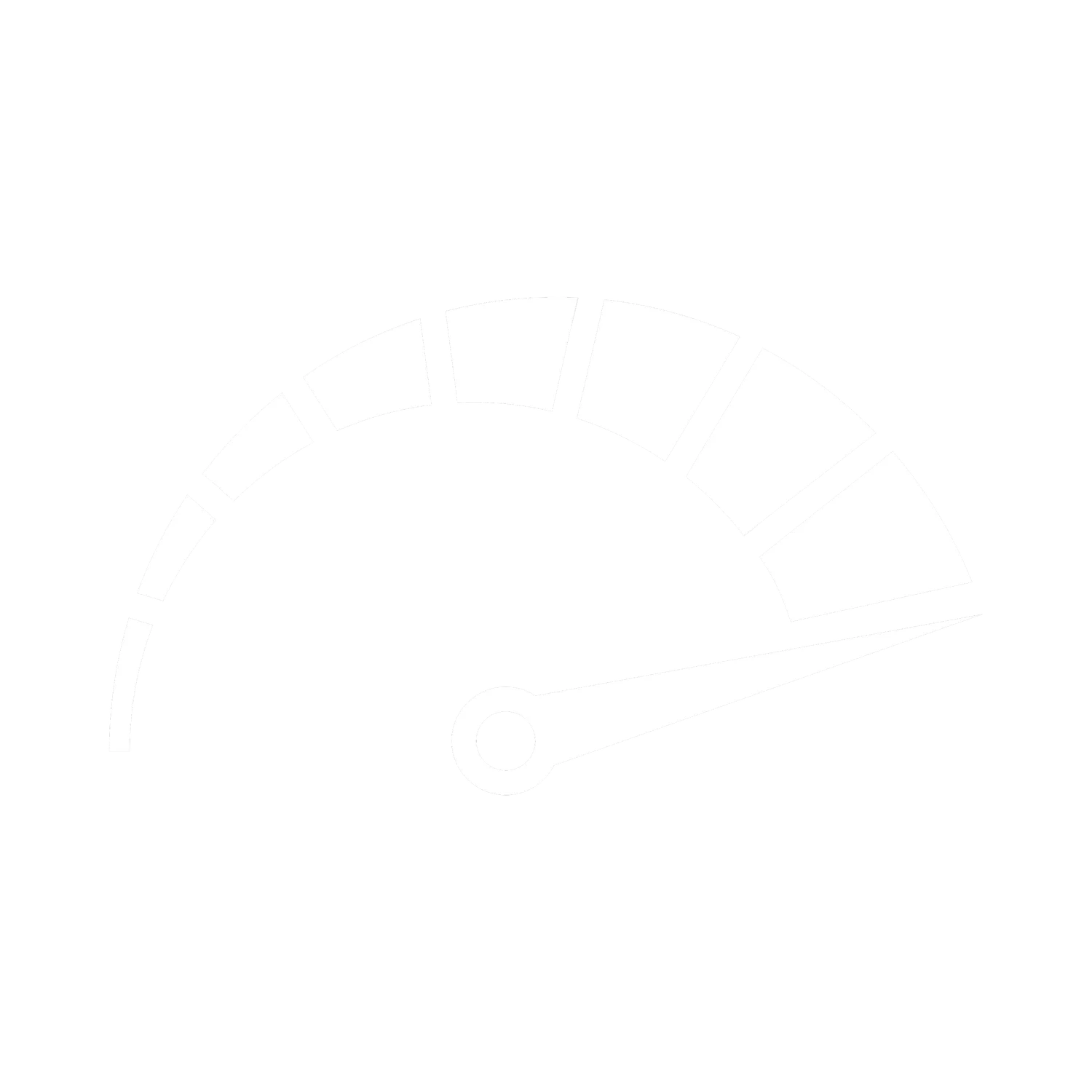 Black and white image of a speedometer gauge with the needle pointing to the right.